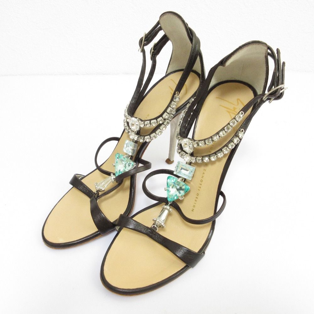 ZANOTTI ジュゼッペザノッティ ビジュー サンダル サイズ37 1 2 24.5 cm相当 ブラック レディース 古着