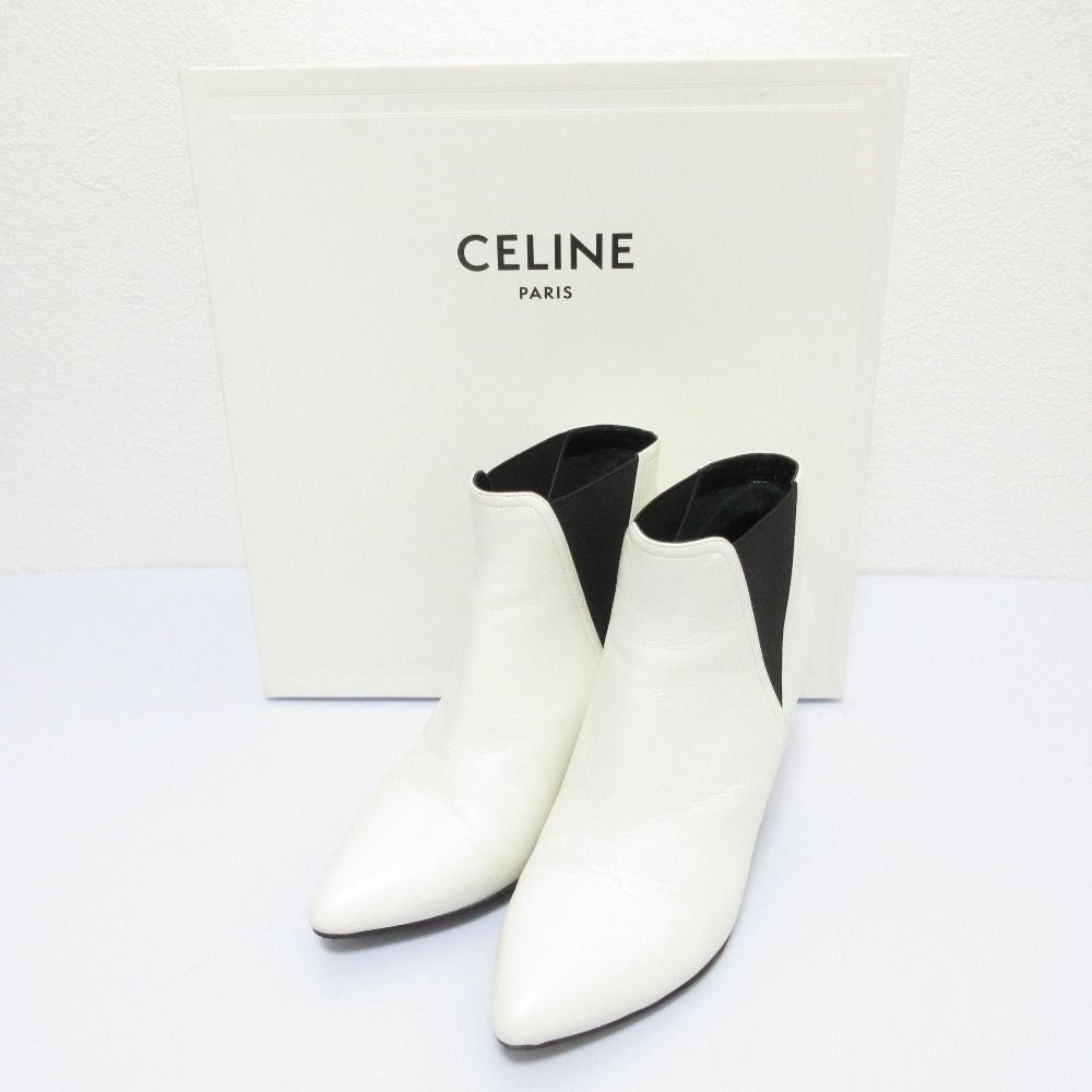 CELINE セリーヌ サイドゴア ショートブーティ ブーツ サイズ36 5 23 cm相当 ホワイト レディース 古着