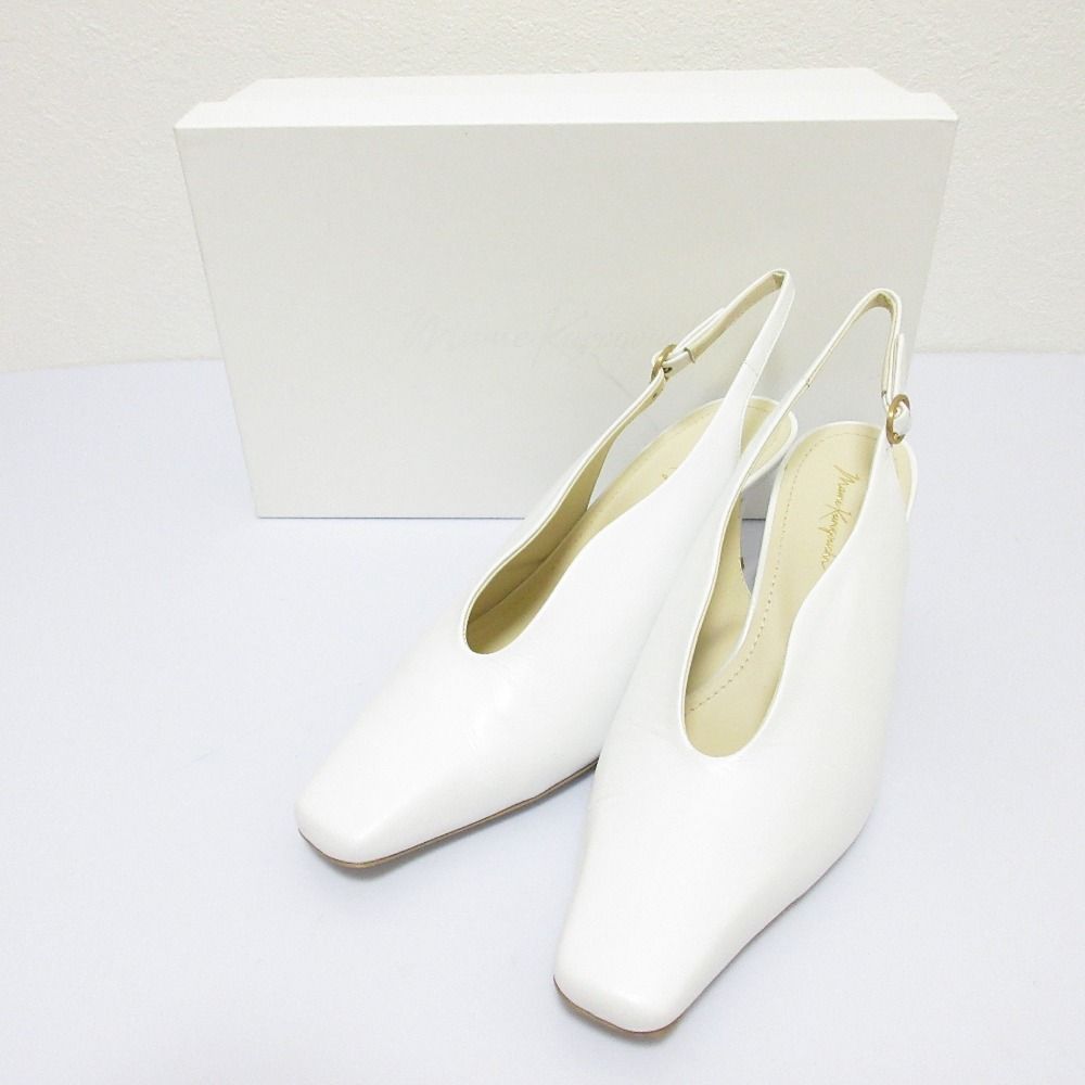 Mame Kurogouchi マメクロゴウチ Curved Line Sling Back Heels スリングバックヒール パンプス サイズ23 1 2 ホワイト レディース 古着