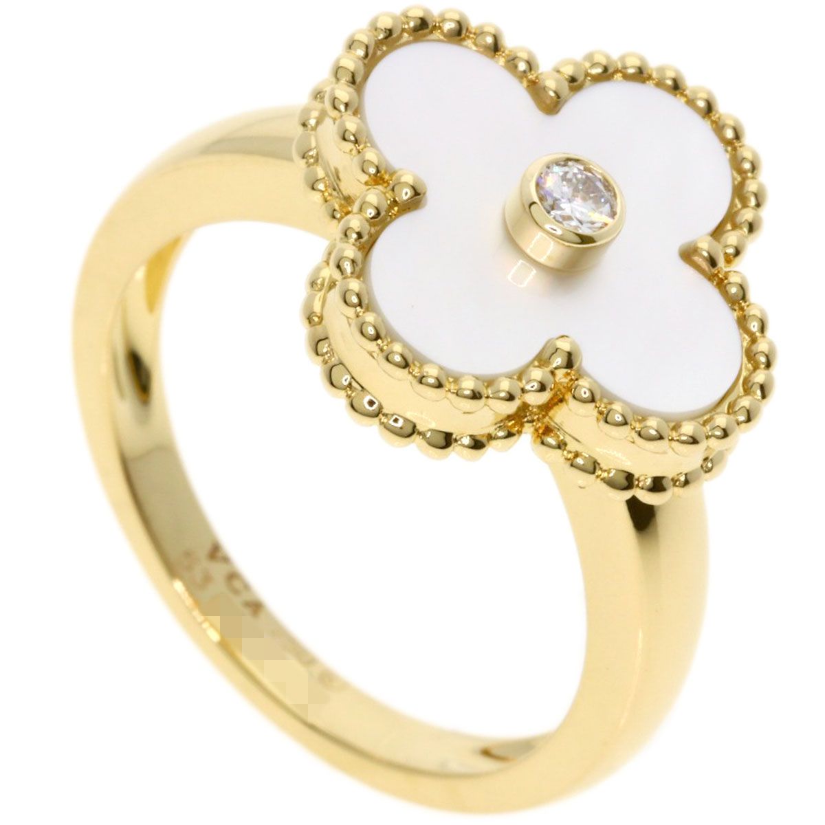 Van Cleef - Arpels ヴァンクリーフ＆アーペル ヴィンテージ アルハンブラ シェル 1 P ダイヤモンド 53 リング 指輪 K 18 YG レディース