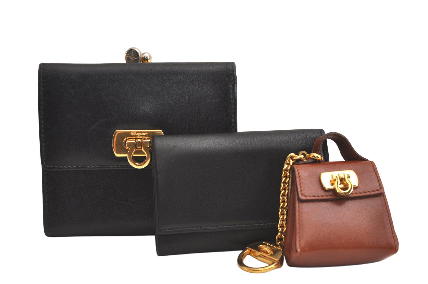Salvatore Ferragamo フェラガモ レザー 二つ折り財布 キーケース チャーム ブラック 3セット 4214N