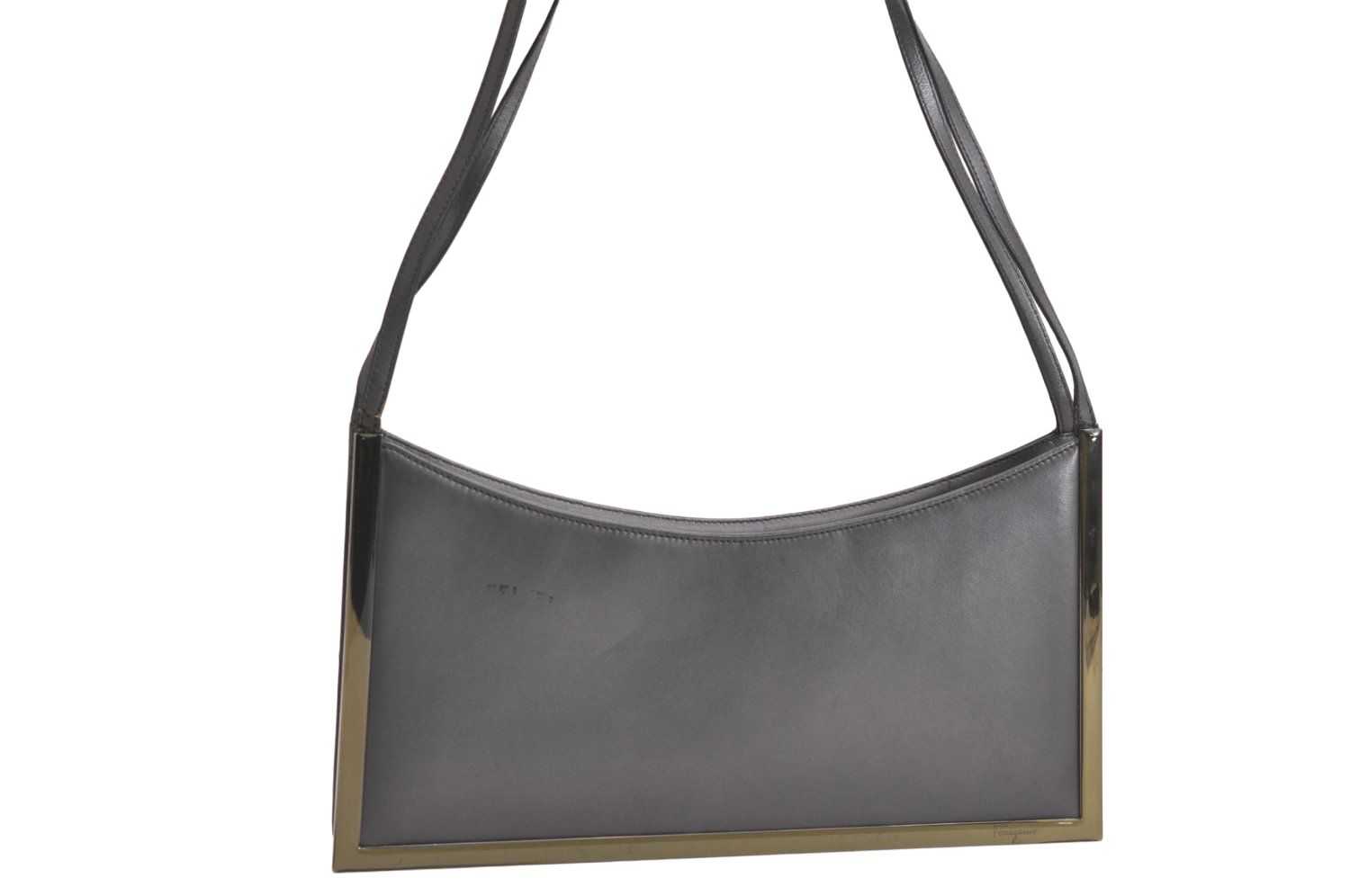 Salvatore Ferragamo フェラガモ ヴィンテージ レザー ショルダーハンドバッグ グレー 4264N