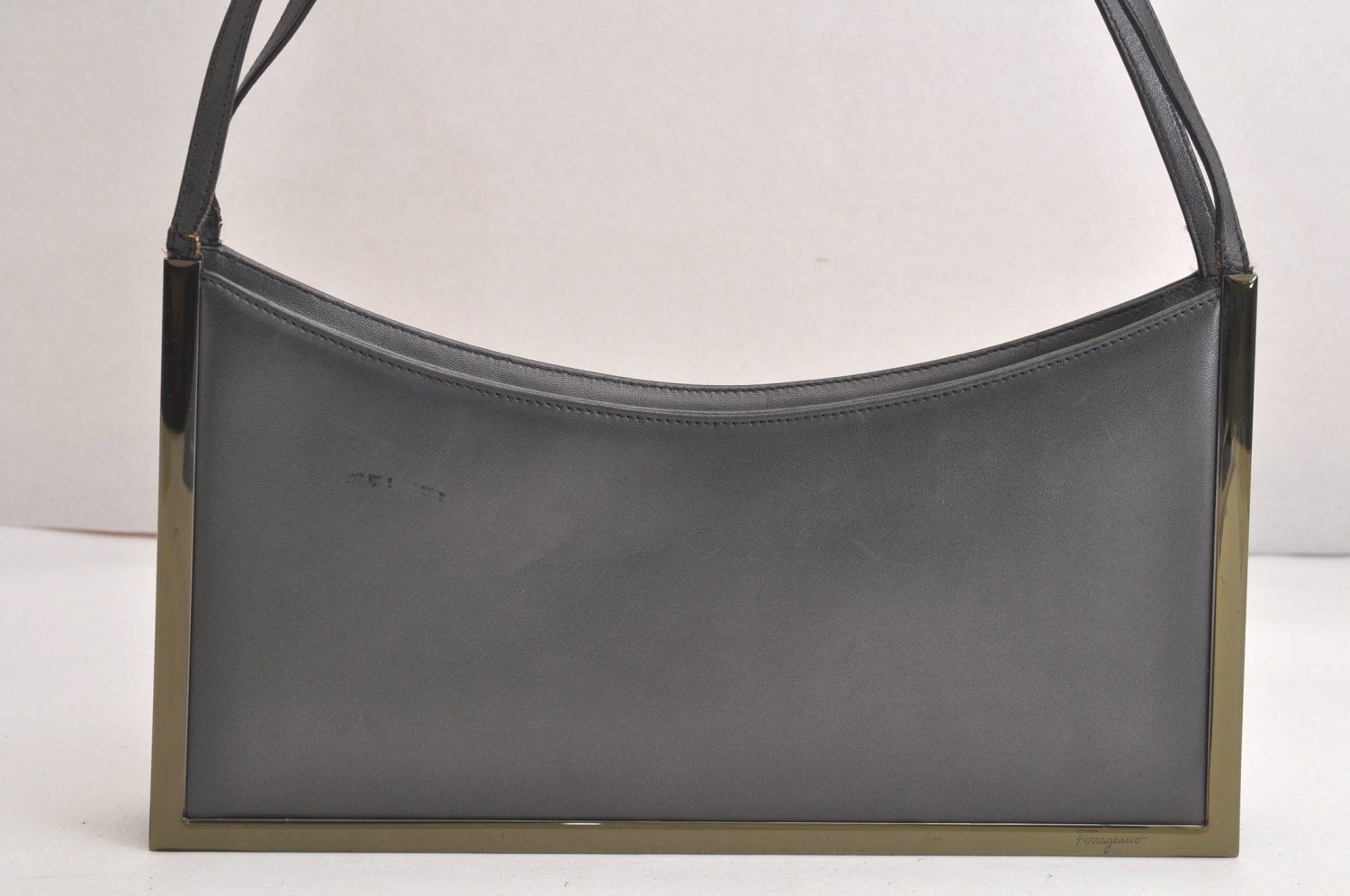 Salvatore Ferragamo フェラガモ ヴィンテージ レザー ショルダーハンドバッグ グレー 4264N