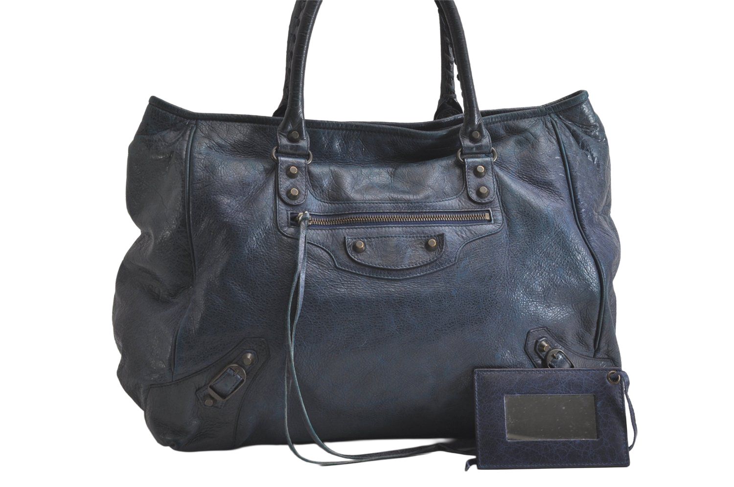 BALENCIAGA バレンシアガ クラシック ザ サンデー ハンドトートバッグ レザー ネイビーブルー 4267N