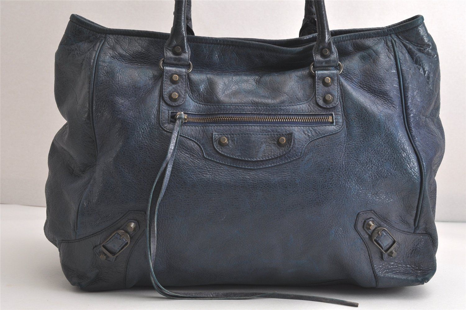 BALENCIAGA バレンシアガ クラシック ザ サンデー ハンドトートバッグ レザー ネイビーブルー 4267N