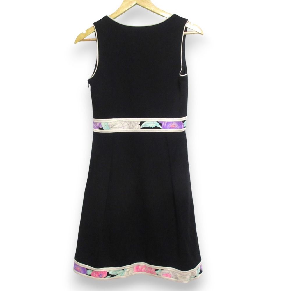 LEONARD レオナール ジャンパースカート ミモレ丈ワンピース サイズ34 ブラック パープル マルチ レディース 古着