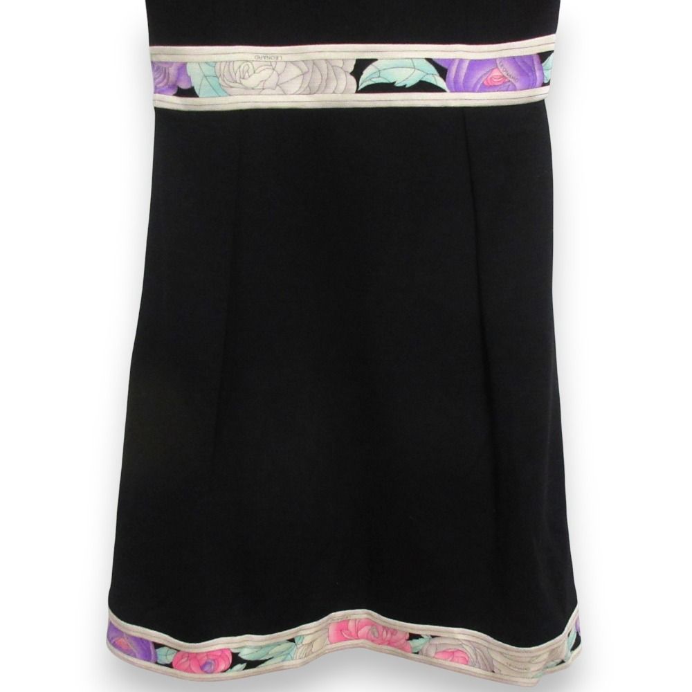  LEONARD レオナール ジャンパースカート ミモレ丈ワンピース サイズ34 ブラック パープル マルチ レディース 古着 ノースリーブ その他