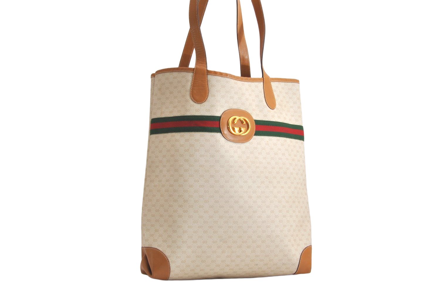 GUCCI グッチ ウェブ シェリーライン マイクロGG トートバッグ ピーブイシー レザー ベージュ 4269N