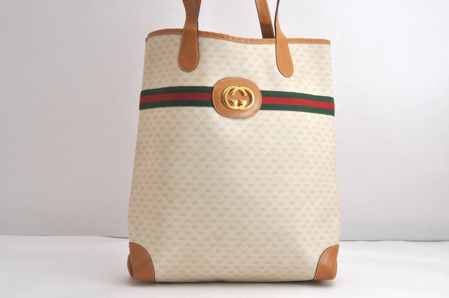 GUCCI グッチ ウェブ シェリーライン マイクロGG トートバッグ ピーブイシー レザー ベージュ 4269N