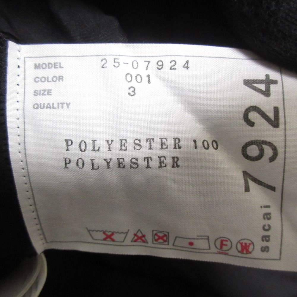  25 SS sacai サカイ SATIN CHIFFON サテンシフォン プルオーバー ブラウス 25-07924 サイズ3 ブラック レディース 古着 ノースリーブ シャツ ブラウス