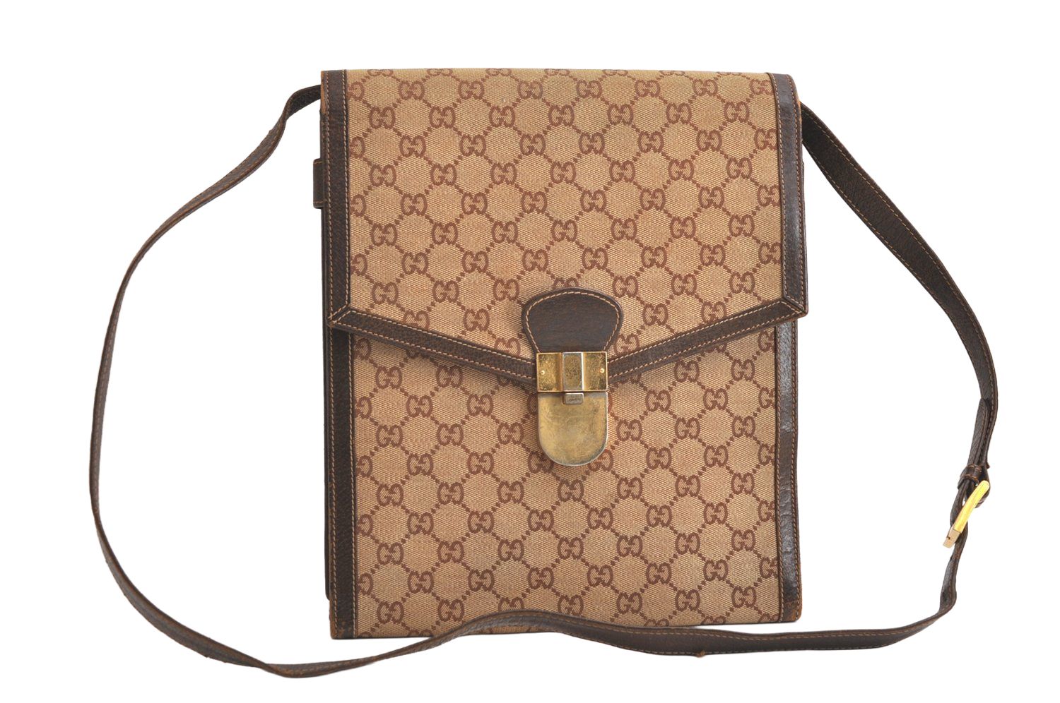 GUCCI グッチ ヴィンテージ ショルダークロスボディーバッグ GGキャンバス レザー ブラウン 4272 N