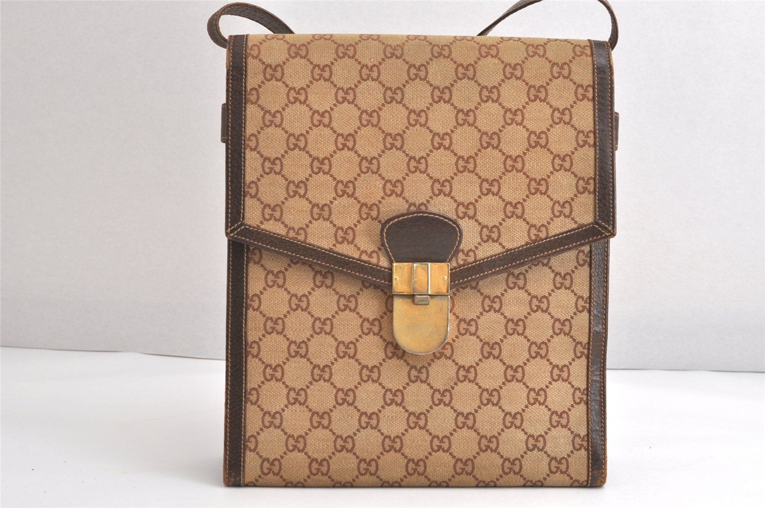 GUCCI グッチ ヴィンテージ ショルダークロスボディーバッグ GGキャンバス レザー ブラウン 4272N