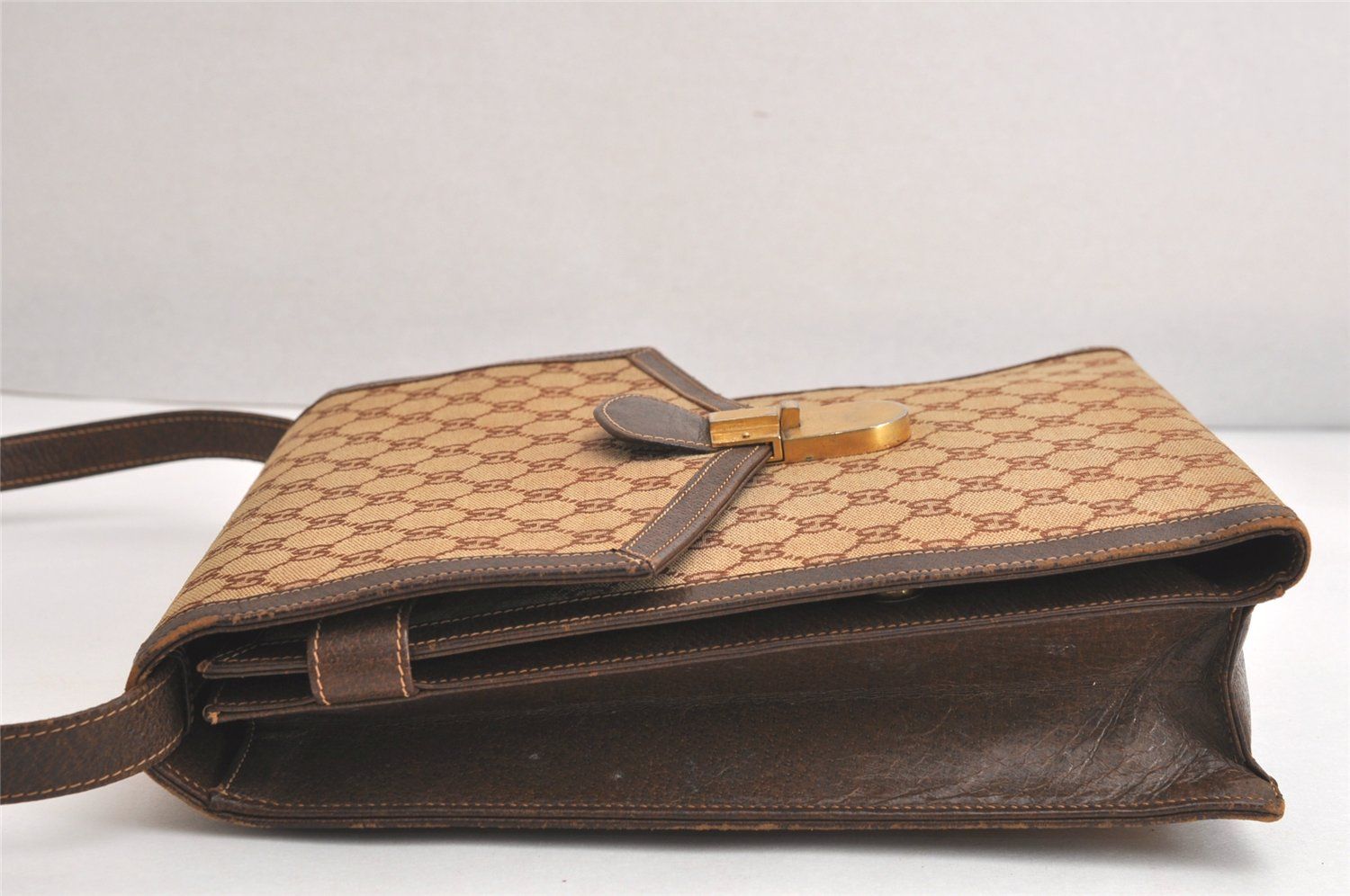  GUCCI グッチ ヴィンテージ ショルダークロスボディーバッグ GGキャンバス レザー ブラウン 4272 N クラッチバッグ バッグ