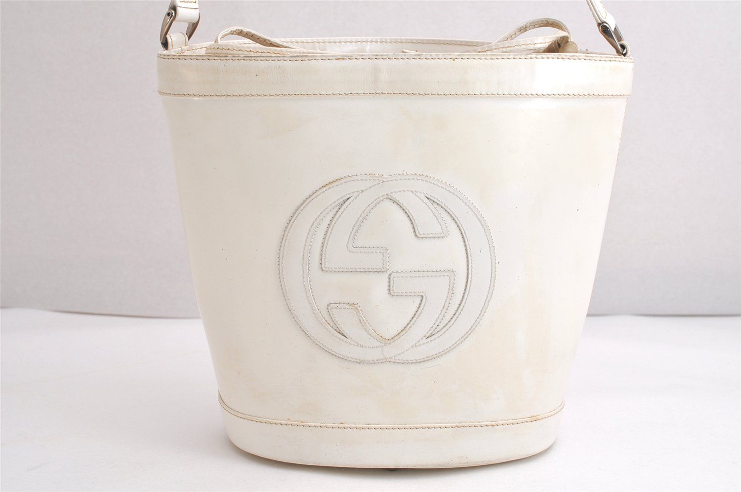 GUCCI グッチ ヴィンテージ ショルダーハンドバッグ 財布 エナメル ホワイト ジャンク 4289N