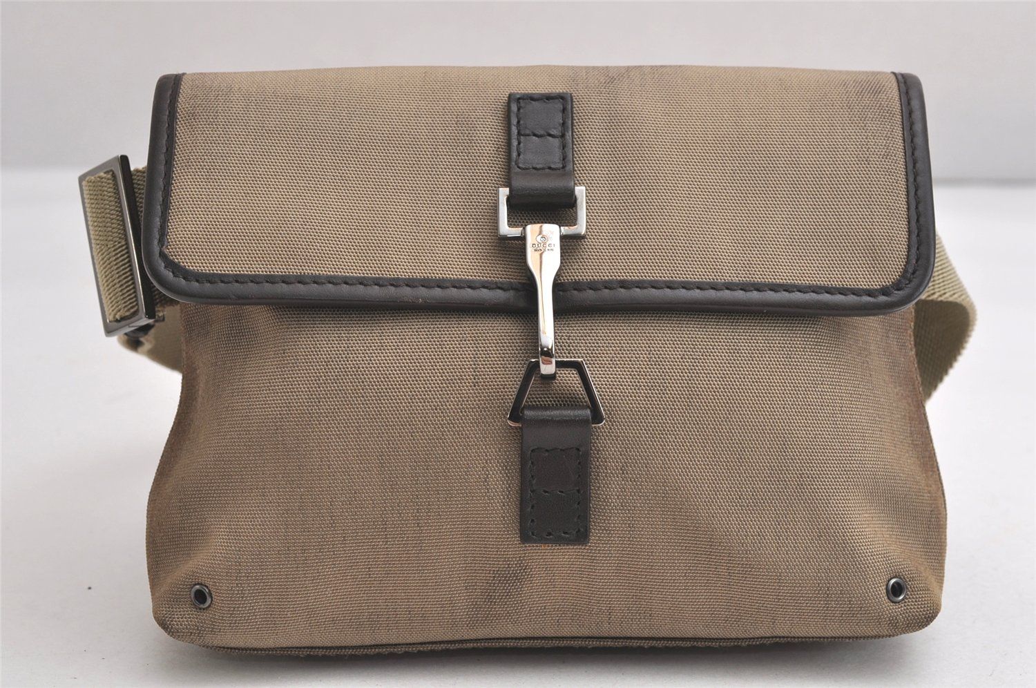 GUCCI グッチ ヴィンテージ ウエストボディーバッグ キャンバス レザー 92543 ベージュ 4322N