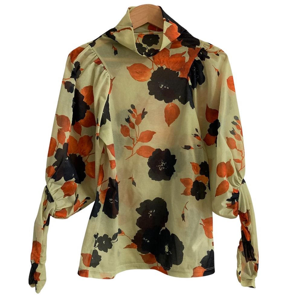 美品 AMERI アメリ LIDIA SHEER TOP フラワープリント 長袖 ハイネック