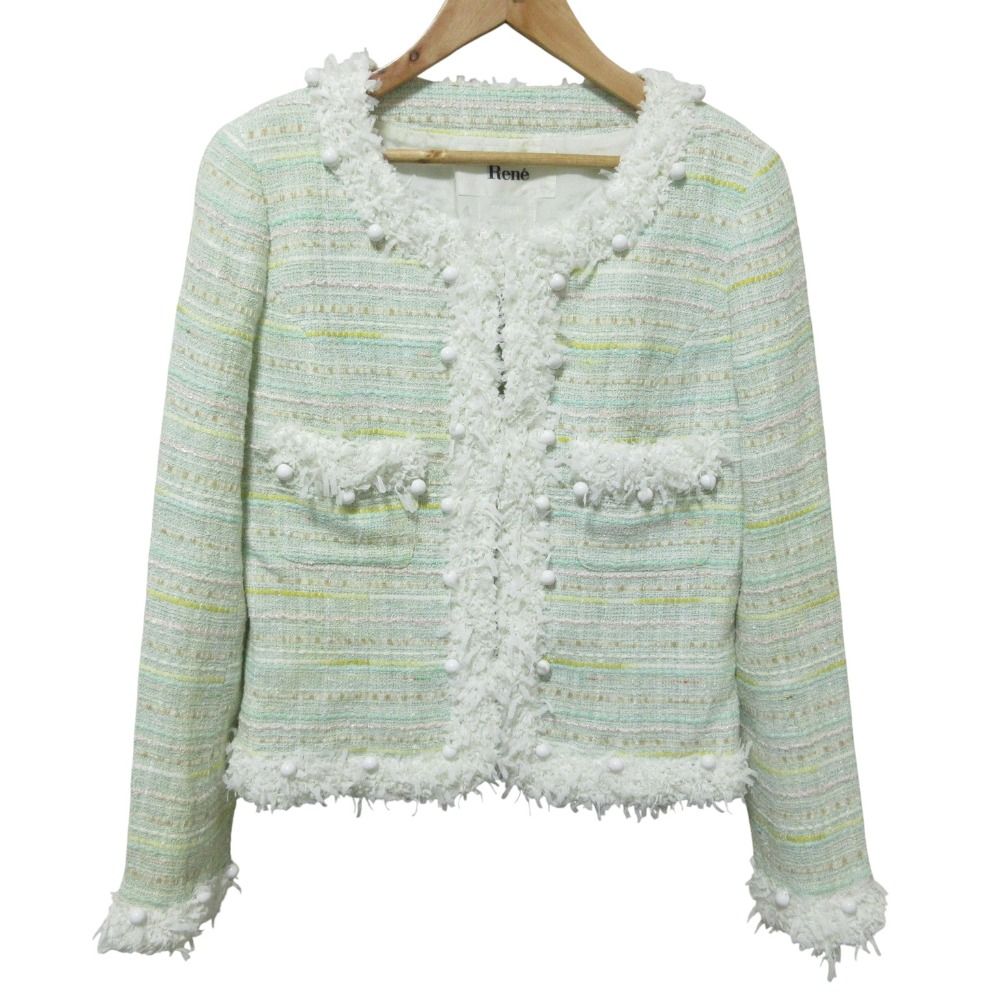 美品✨Max Mara✨ノーカラージャケット 白タグ リネン混 美ライン