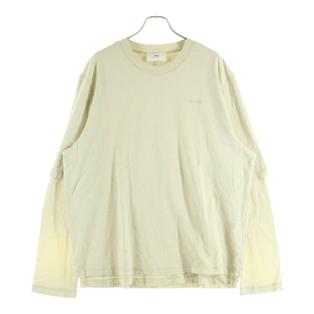 AMI Alexandre Mattiussi アミアレクサンドルマテュッシ レイヤード クルーネック ロングスリーブ 長袖Tシャツカットソー ベージュ UTS216.JE0051