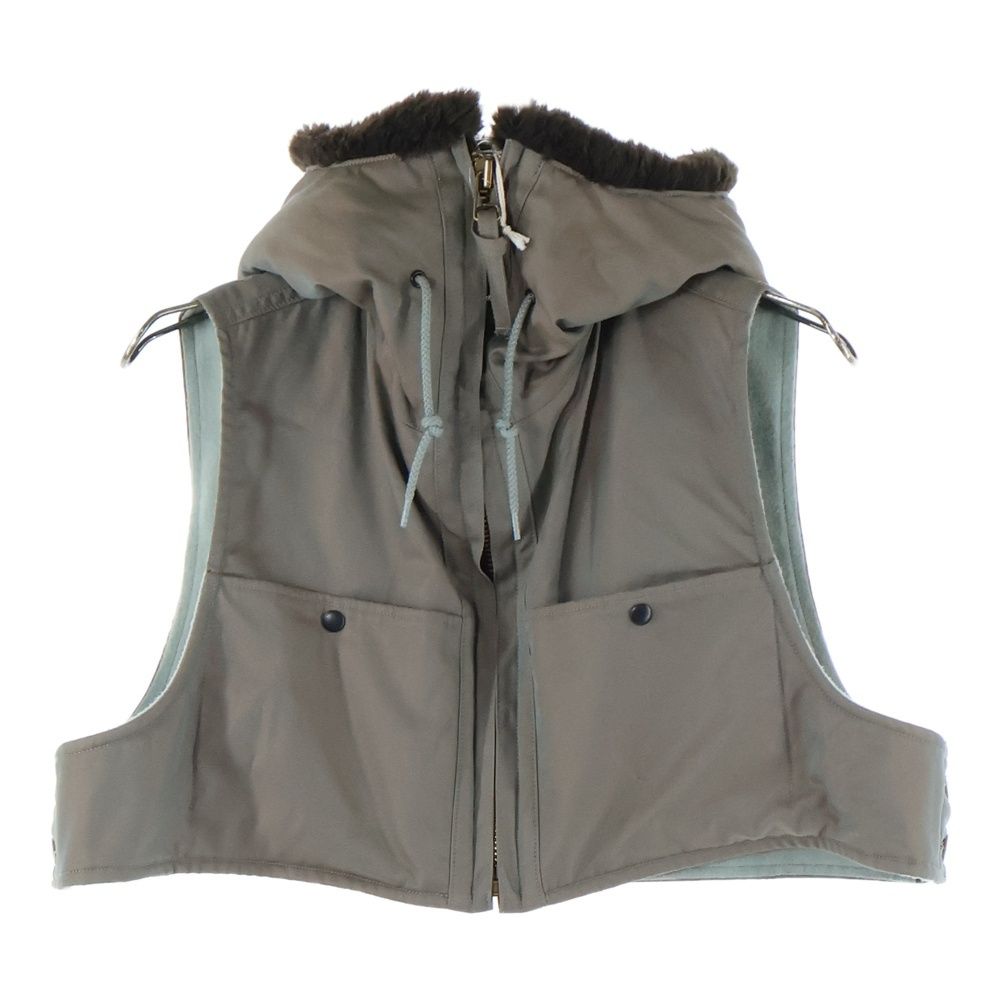 FILL THE BILL フィルザビル AL1 HOOD ショート丈 ジップアップ フードベスト カーキ レディース 309-222036