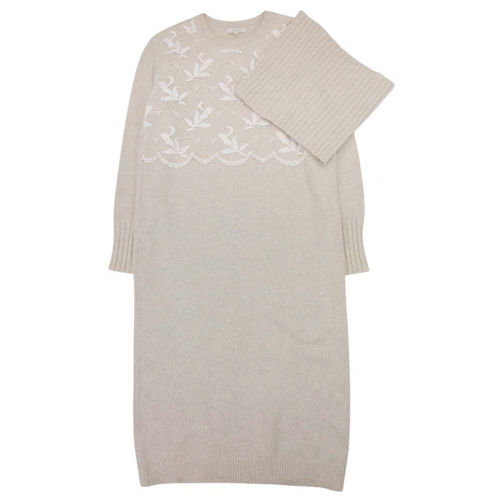 EPOCA エポカ レース×ニット ロング ワンピース スヌード付き セーター カットソー 40 アイボリー ライトベージュ レディース 古着