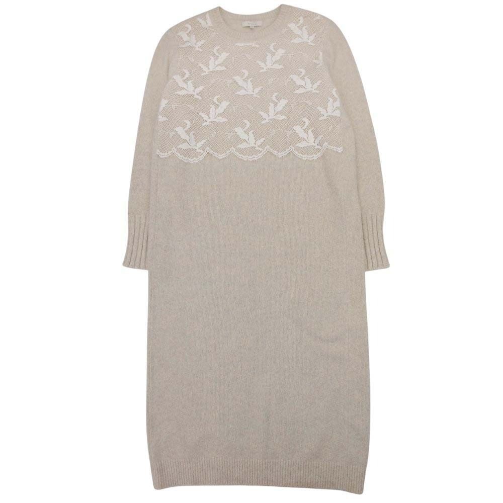 EPOCA エポカ レース×ニット ロング ワンピース スヌード付き セーター カットソー 40 アイボリー ライトベージュ レディース 古着
