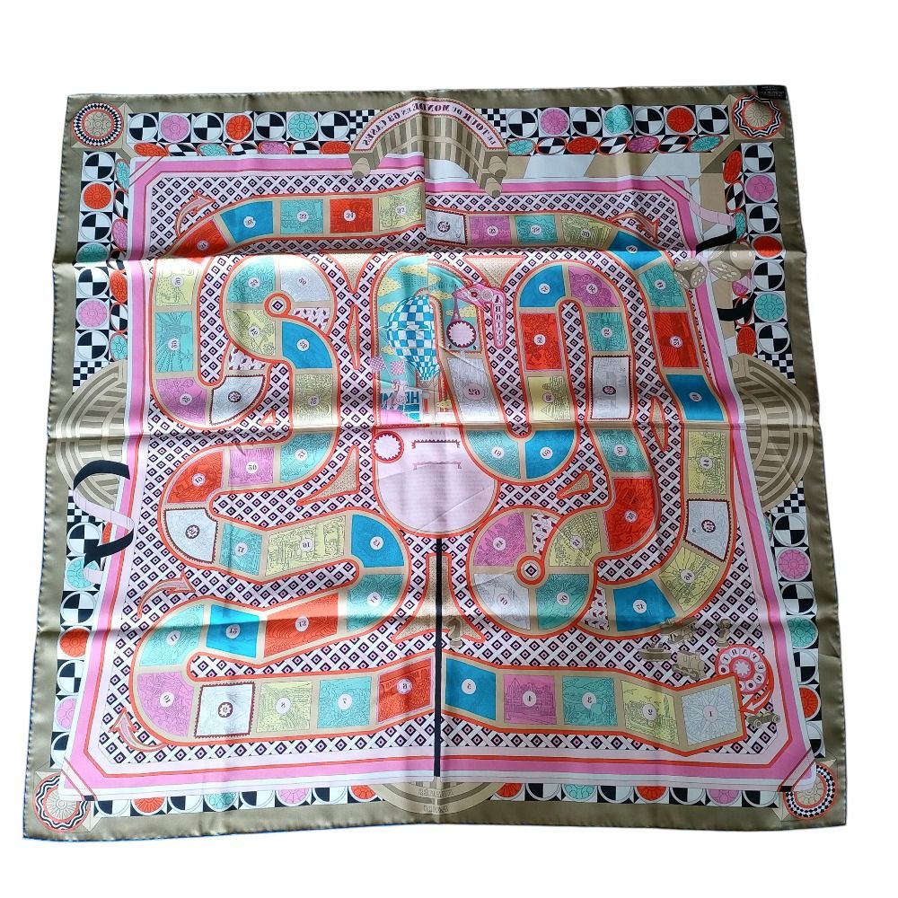 HERMES エルメス LE TOUR DU MONDE EN 63 CASES シルクスカーフ カレ90 ダイスセット マルチ レディース 古着