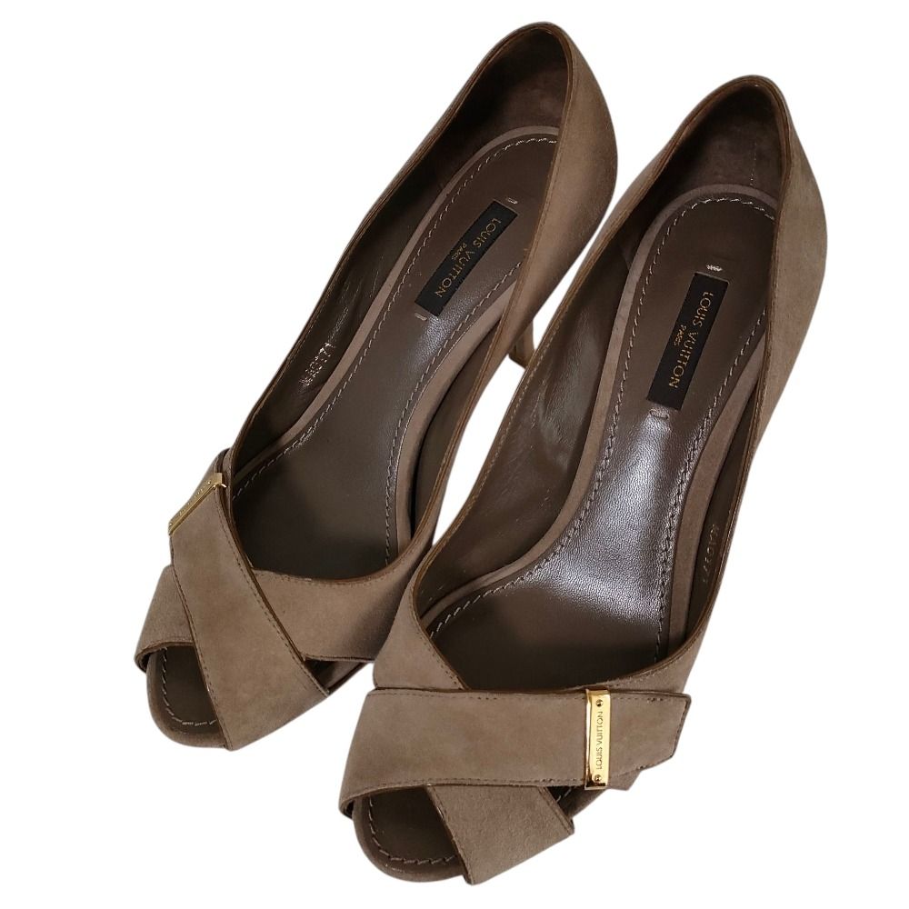 LOUIS VUITTON ルイヴィトン クロススエード オープントゥ パンプス サイズ36.5 23.5 cm相当 グレージュ レディース 古着