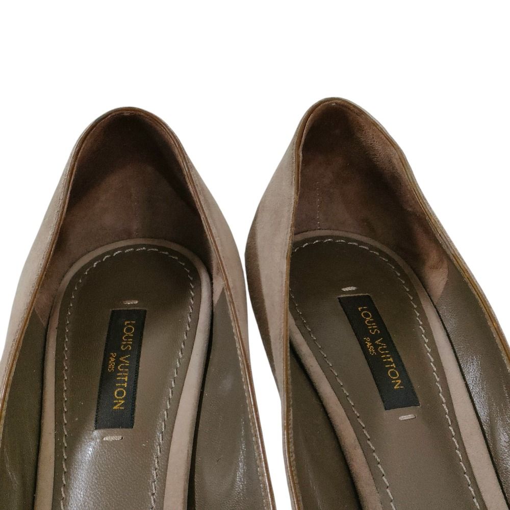  LOUIS VUITTON ルイヴィトン クロススエード オープントゥ パンプス サイズ36.5 23.5 cm相当 グレージュ レディース 古着 ハイヒール パンプス パンプス