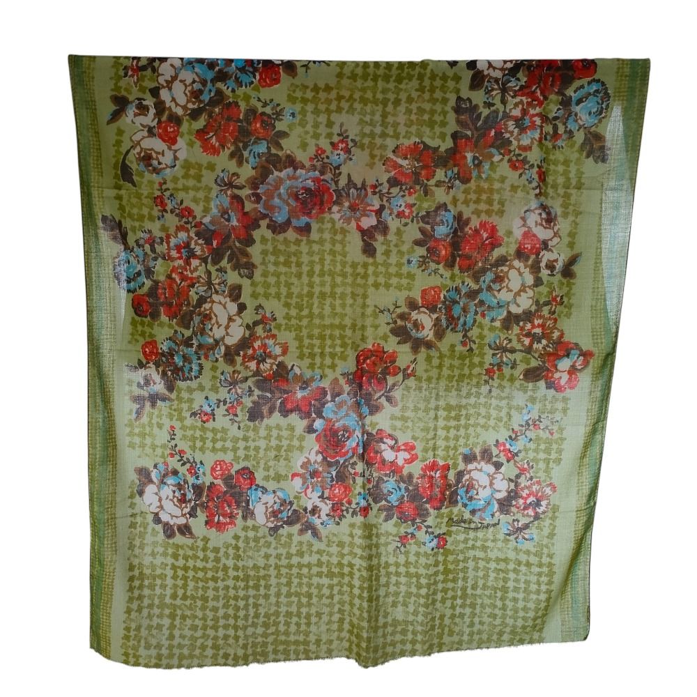 45 R フォーティファイブアール フラワープリント 大判ストール マフラー グリーン レディース 古着