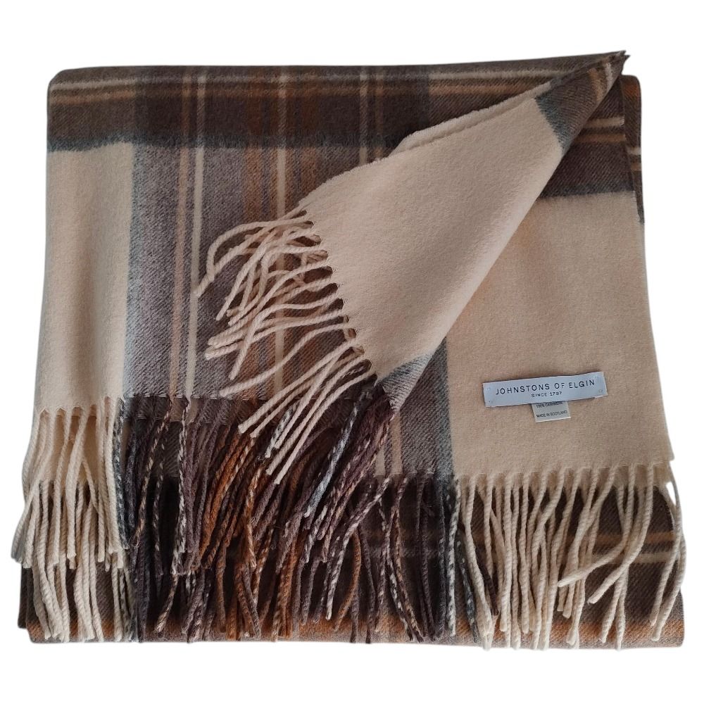 Johnstons of Elgin ジョンストンズオブエルガン チェック柄 カシミヤ 大判ストール マフラー ベージュ レディース 古着