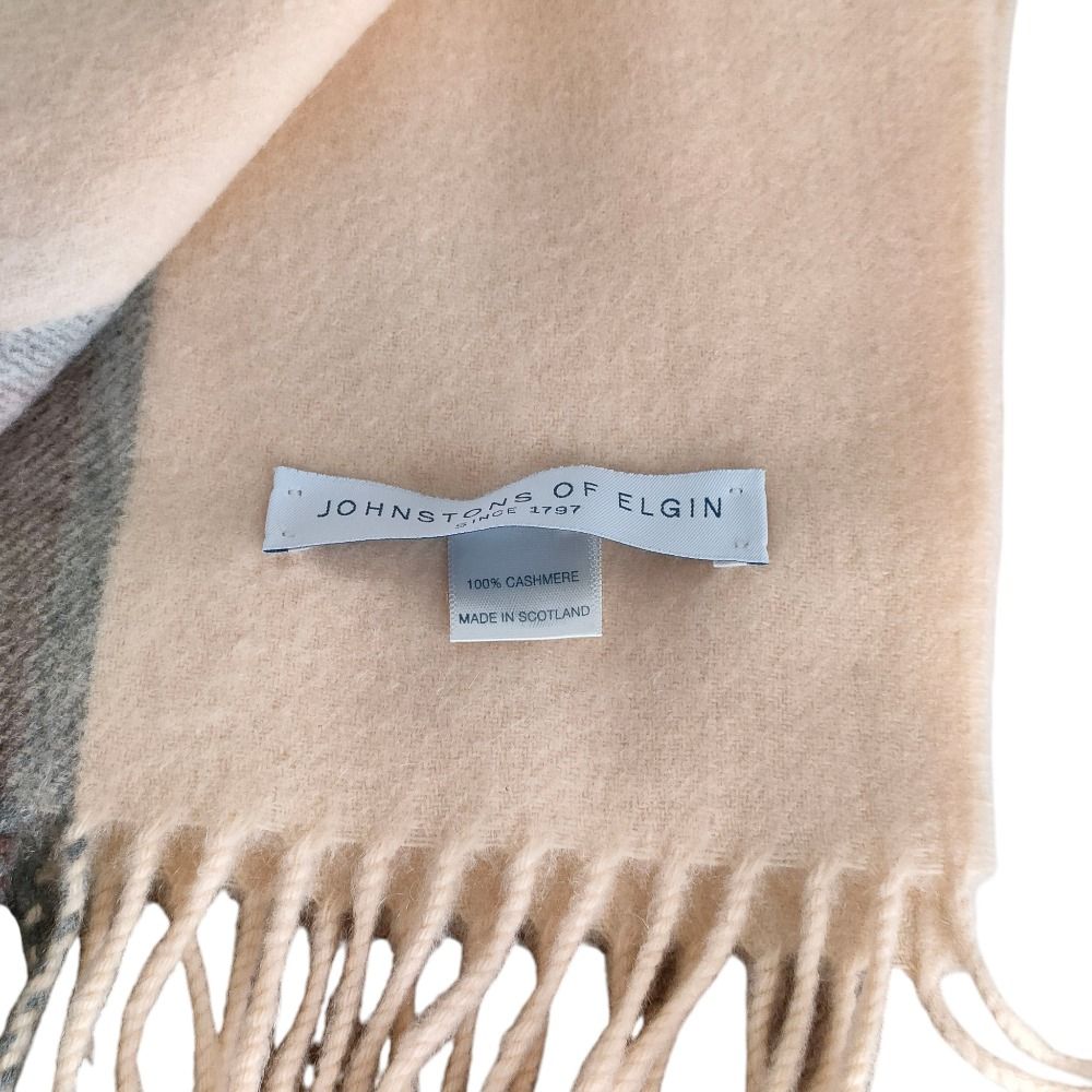 Johnstons of Elgin ジョンストンズオブエルガン チェック柄 カシミヤ 大判ストール マフラー ベージュ レディース 古着