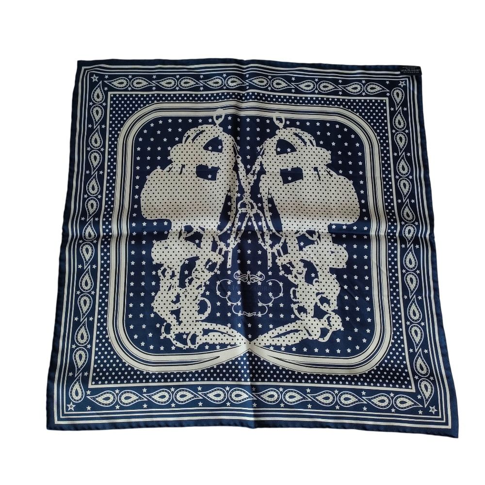 HERMES エルメス カレ55 BRIDES de GALA シルクスカーフ ネイビー レディース 古着