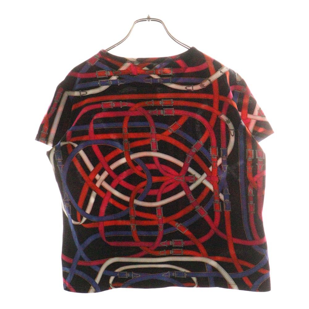 HERMES エルメス ベルト総柄プリント クルーネック 半袖Tシャツ カットソー マルチ ブラック レッド レディース