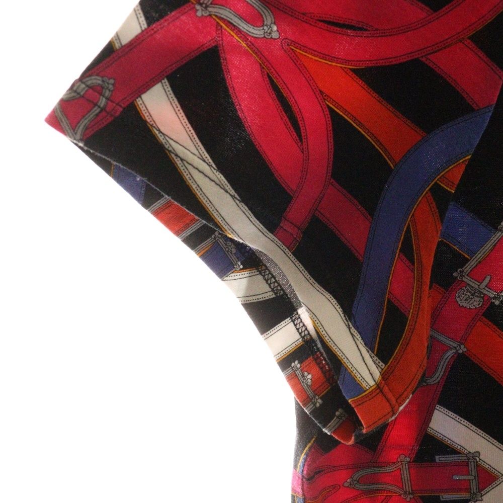  HERMES エルメス ベルト総柄プリント クルーネック 半袖Tシャツ カットソー マルチ ブラック レッド レディース 半袖(Tシャツ) Tシャツ カットソー