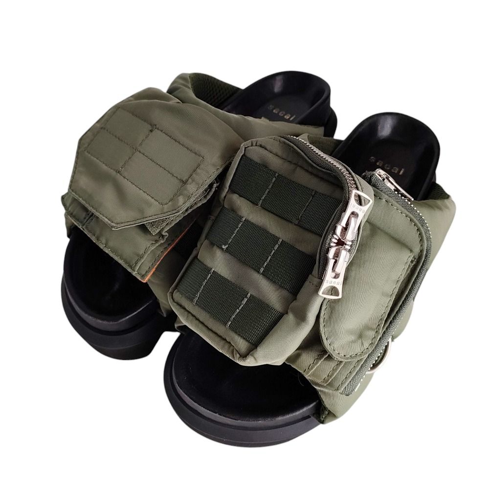 sacai サカイ プラットフォーム ナイロンポケットサンダル サイズ37 24 cm相当 オリーブグリーン レディース 古着