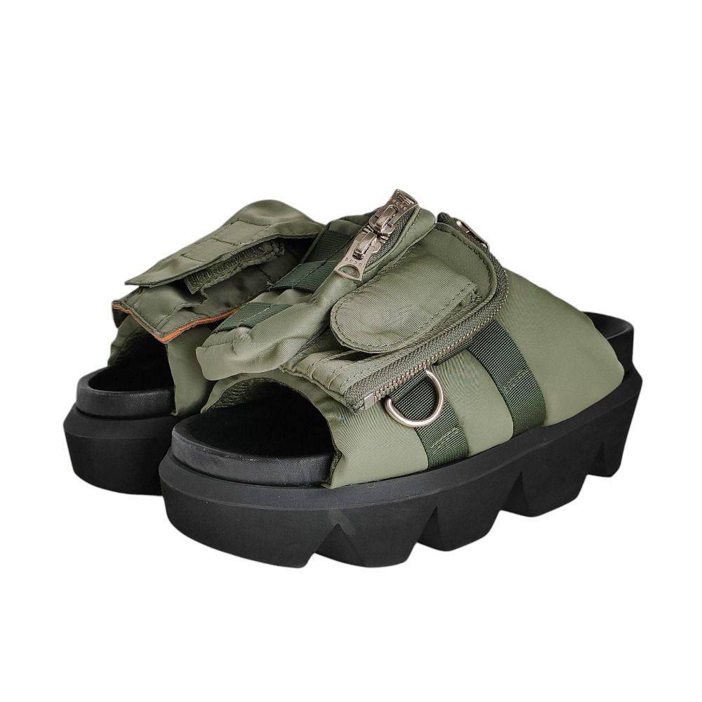 sacai サカイ プラットフォーム ナイロンポケットサンダル サイズ37 24 cm相当 オリーブグリーン レディース 古着
