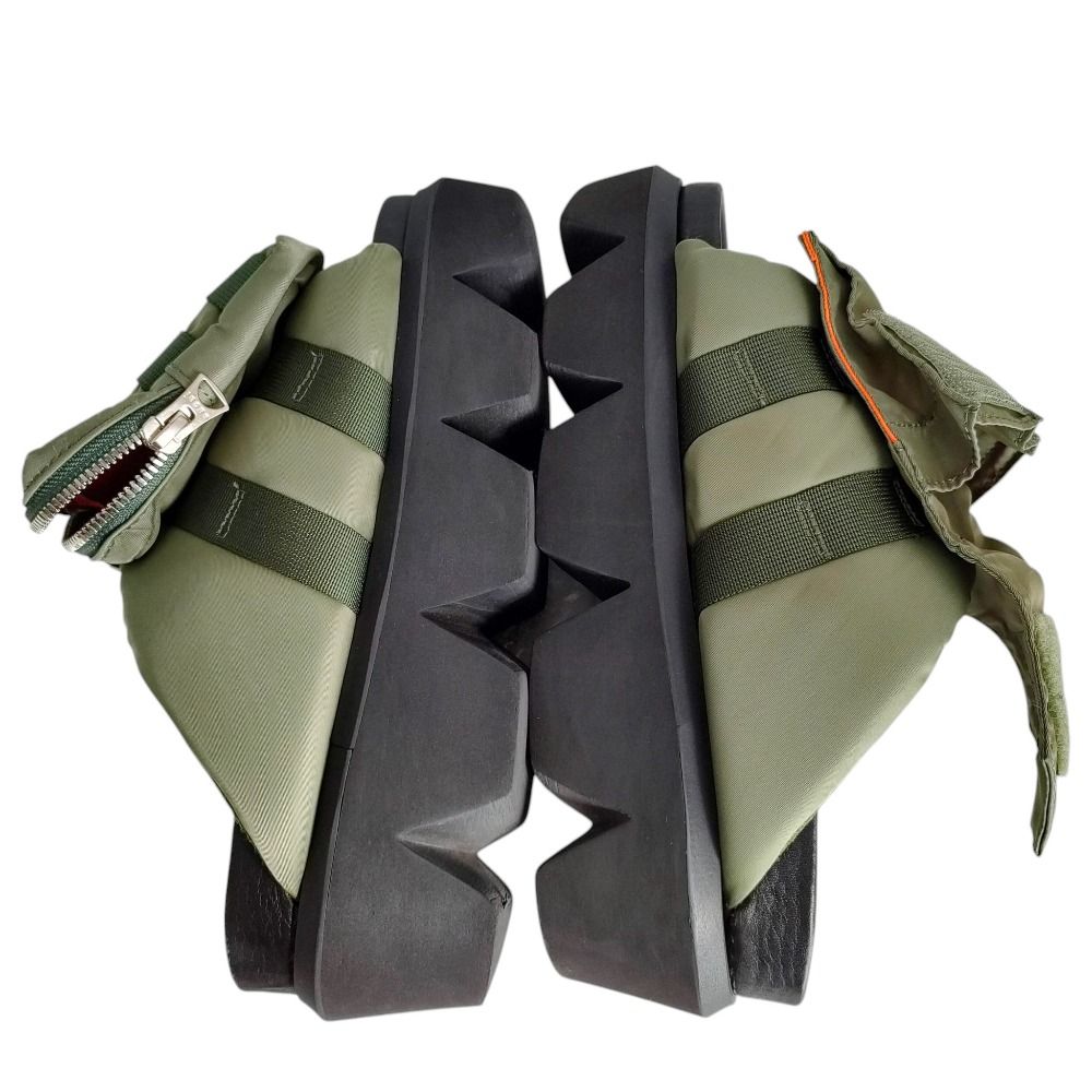  sacai サカイ プラットフォーム ナイロンポケットサンダル サイズ37 24 cm相当 オリーブグリーン レディース 古着 サンダル サンダル ミュール