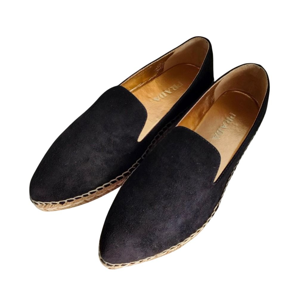 PRADA プラダ スエード エスパドリーユ フラットシューズ スリッポン サイズ36 23 cm相当 ブラック レディース 古着