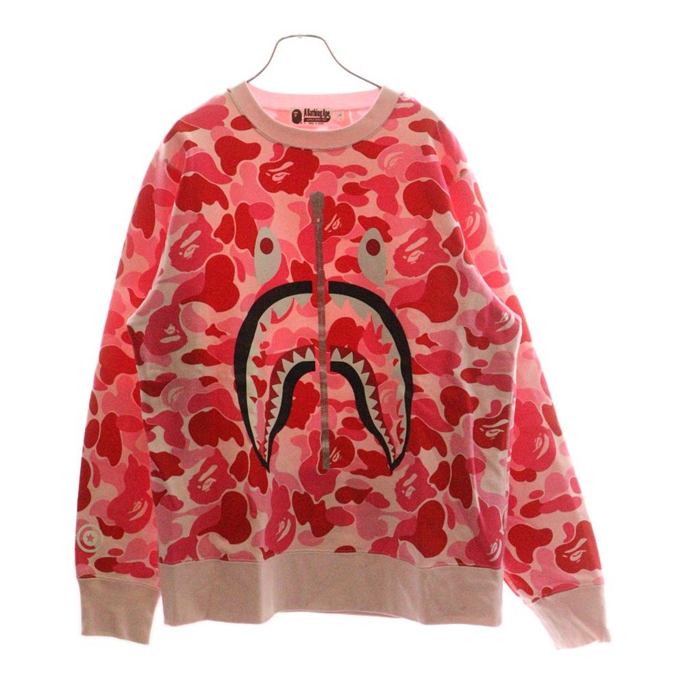 BAPE BY A BATHING APE ベイプ ア ベイシング エイプ Camo Shark Crew Sweatshirt シャークプリント カモフラ クルーネックスウェット トレーナー ピンク 001SWL301007M