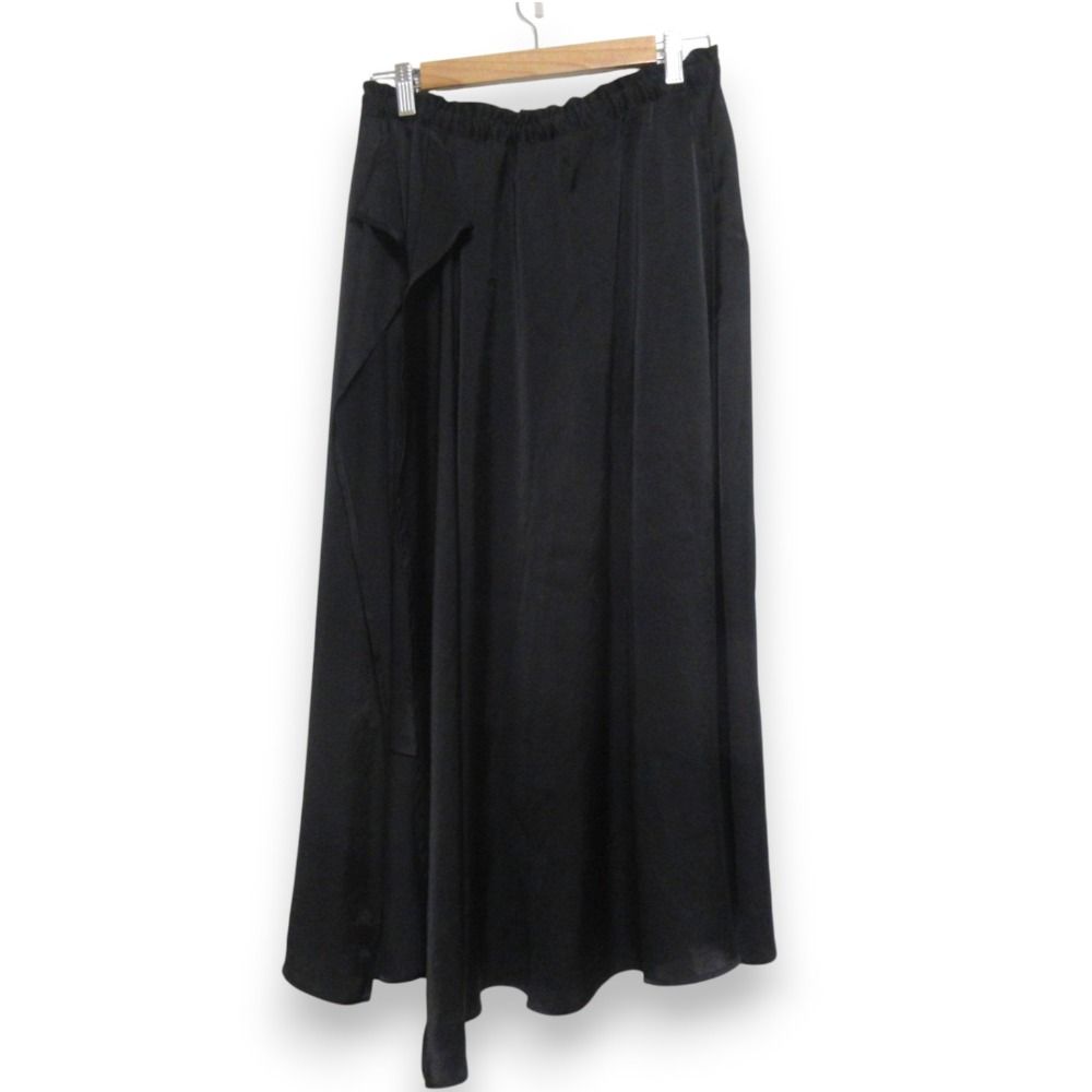Y s ワイズ ラッフルデザイン フ ロングサテンスカート YO-S12-501 サイズ2 ブラック レディース 古着