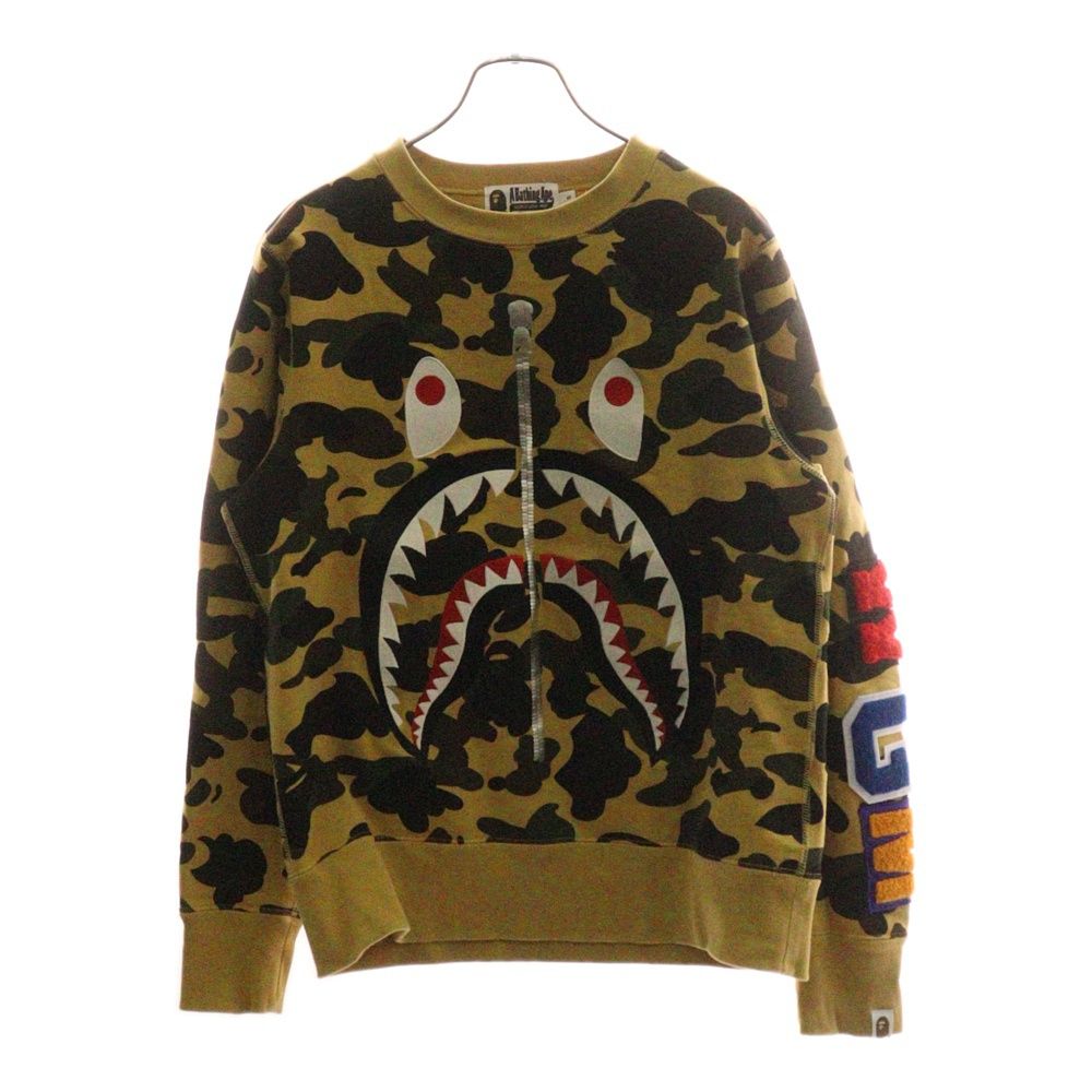 BAPE BY A BATHING APE ベイプ ア ベイシング エイプ Camo Shark Crew Sweatshirt シャークプリント カモフラ クルーネックスウェット トレーナー イエロー 001SWK801010M