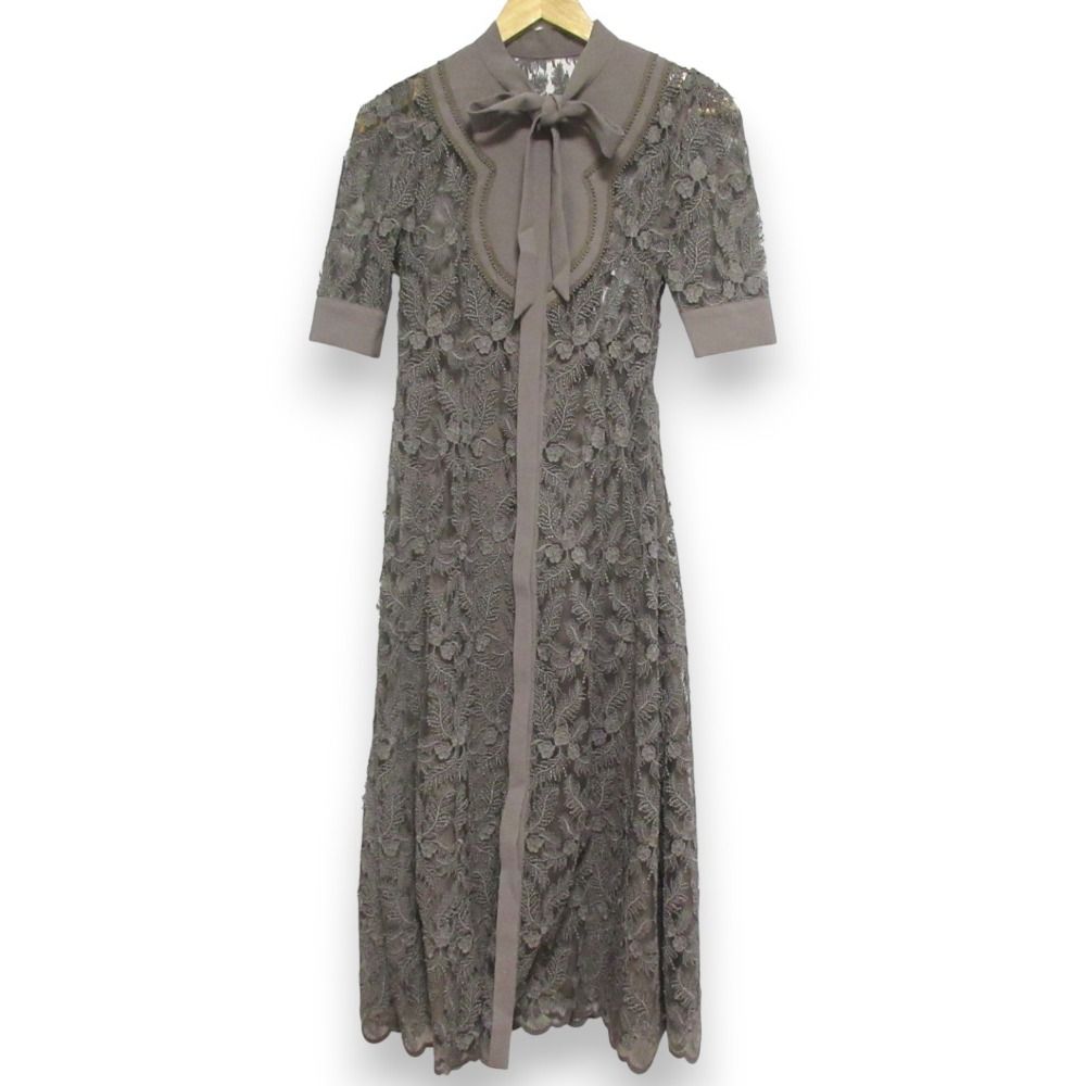 24 SS LOULOU ルルウィルビー チュールレース ロングワンピース 212410-14-010 サイズ1 カーキ レディース 古着