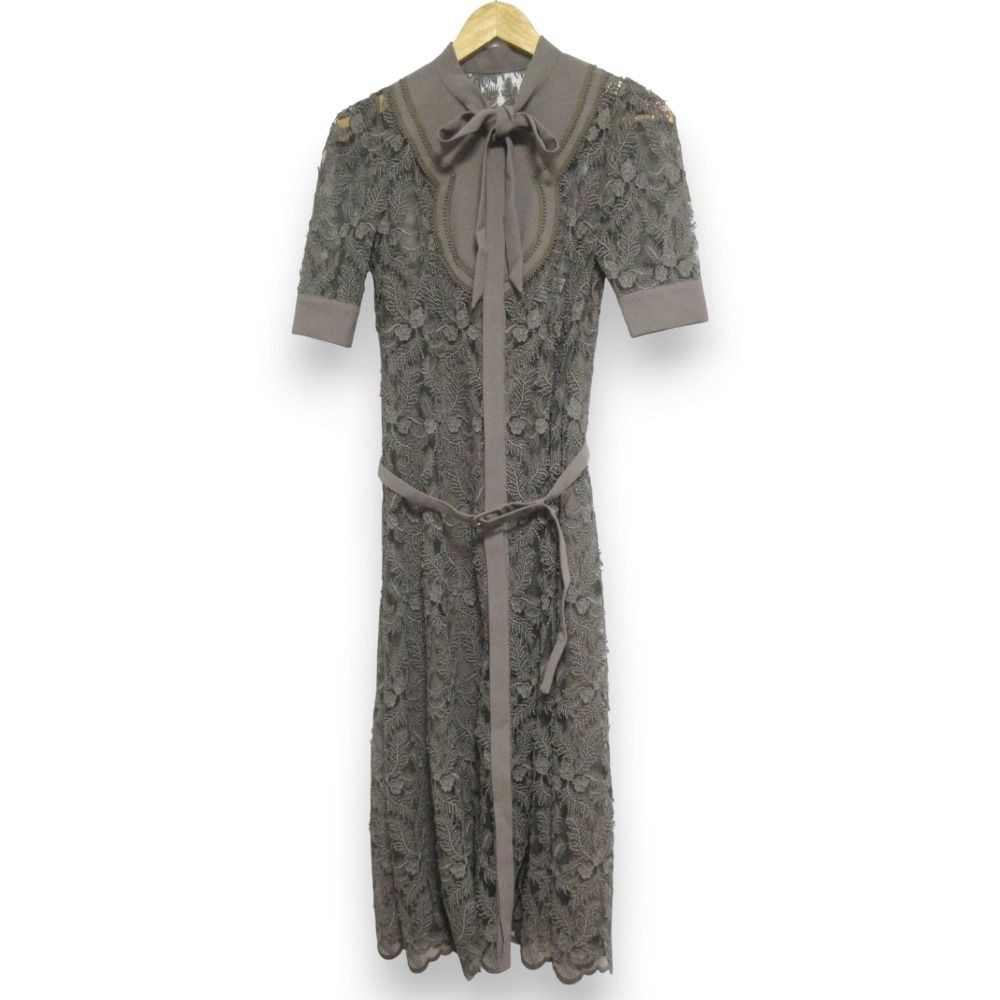 24SS LOULOU WILLOUGHBY ルルウィルビー チュールレース ロングワンピース 212410-14-010 サイズ1 カーキ レディース 古着