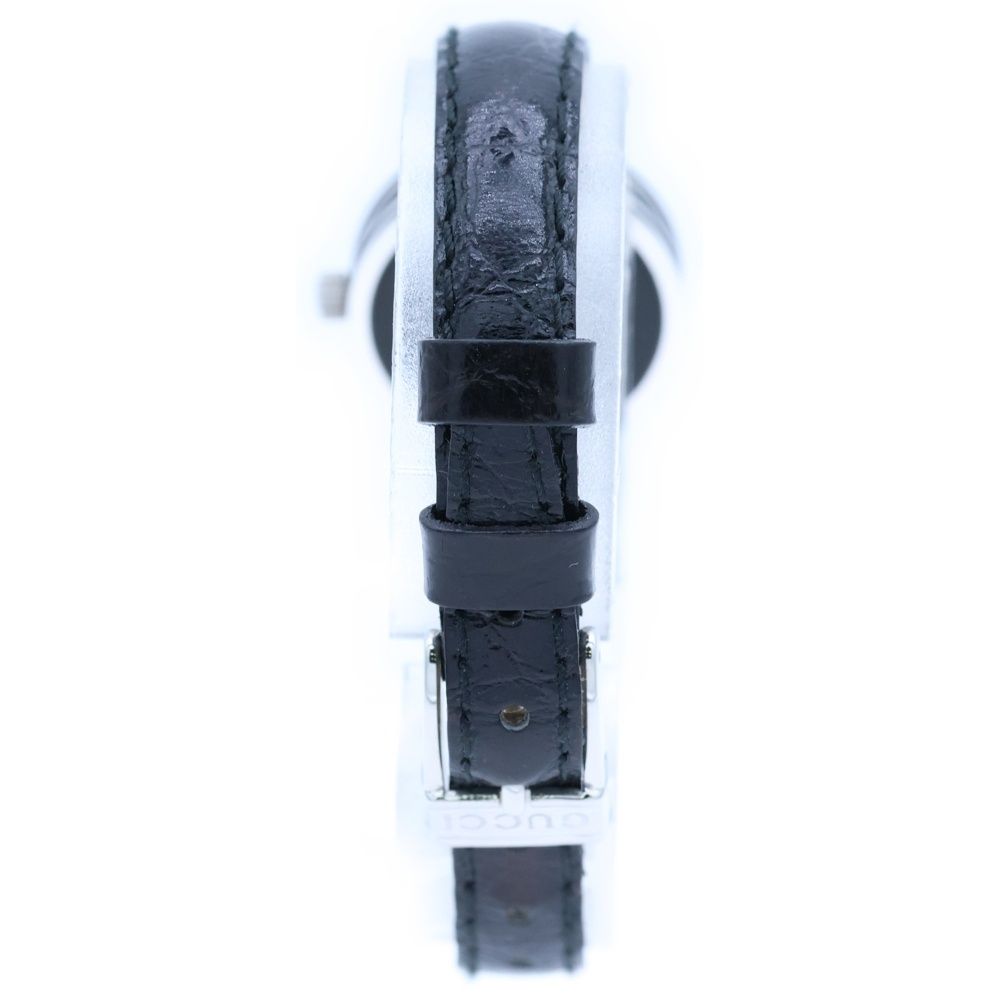 GUCCI グッチ シェリーライン ラウンド クロコ型押し エンボスレザーベルト ブラック文字盤 クォーツウォッチ 腕時計 シルバー ブラック 2040 L