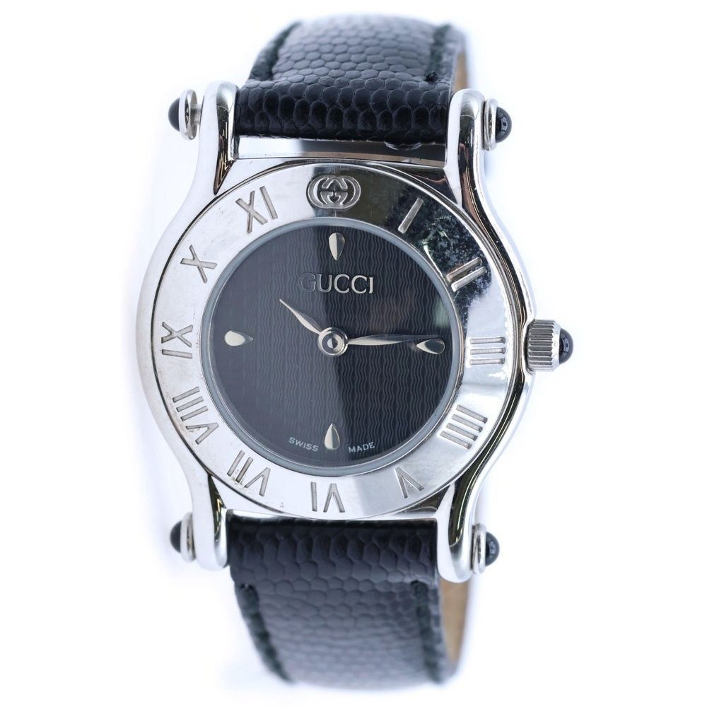 GUCCI グッチ 黒文字盤 腕時計 ウォッチ ブラック×シルバー SS×革 QZ 6500L
