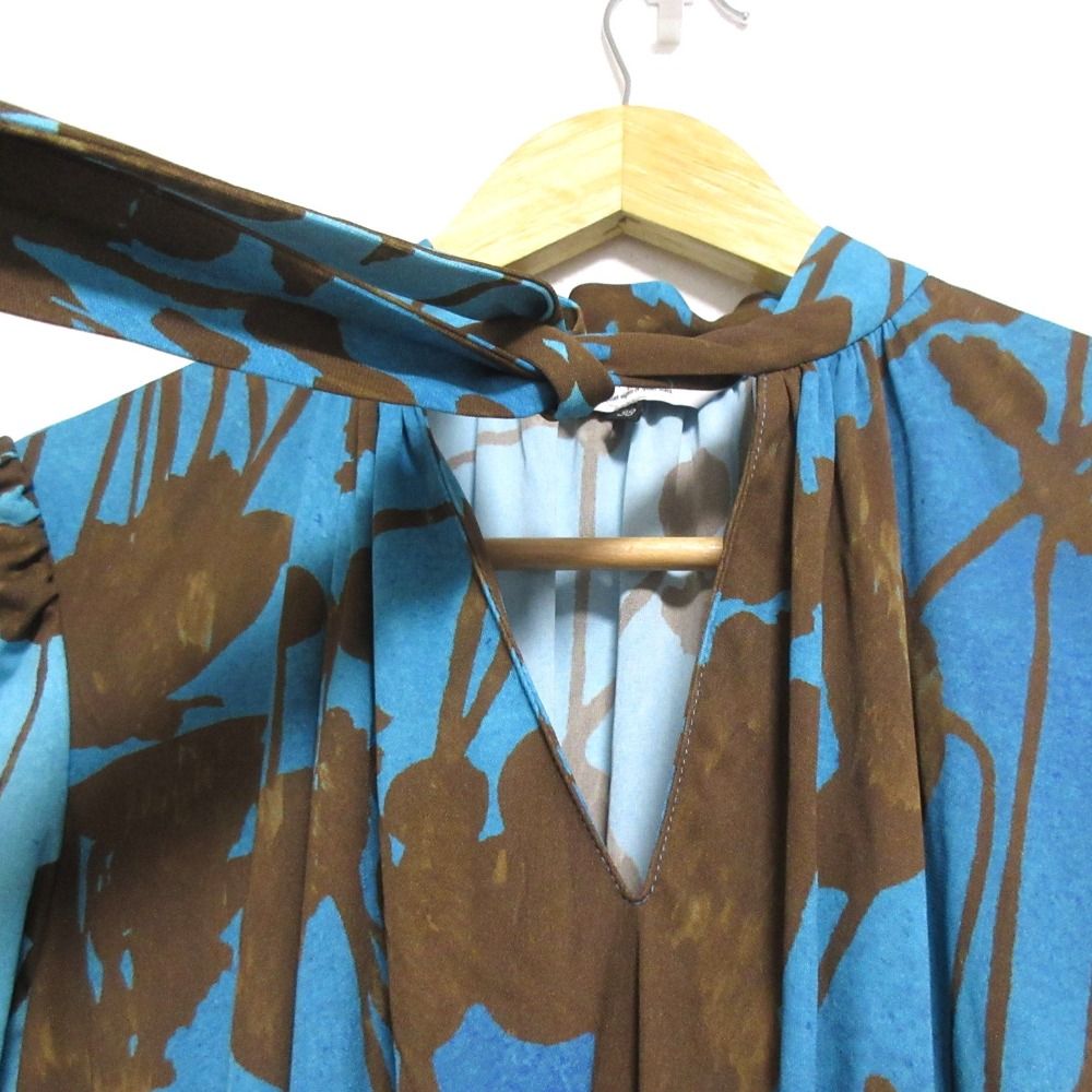  25 SS コルコバード Polyester Jersey ボウタイドレス ロングワンピース 32 251 0007 サイズ38 ブルー ブラウン レディース 古着 長袖 七分袖 その他