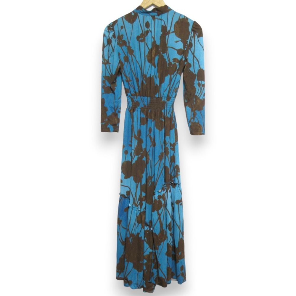25 SS コルコバード Polyester Jersey ボウタイドレス ロングワンピース 32-251-0007 サイズ38 ブルー ブラウン レディース 古着