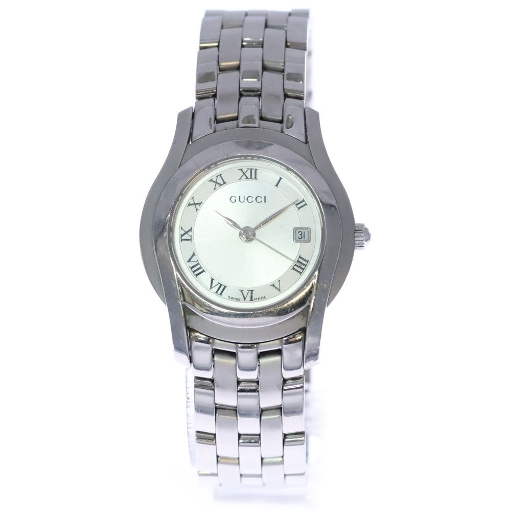 GUCCI グッチ Gクラス ラウンドフェイス シルバー文字盤 クォーツウォッチ 腕時計 シルバー 5500 L