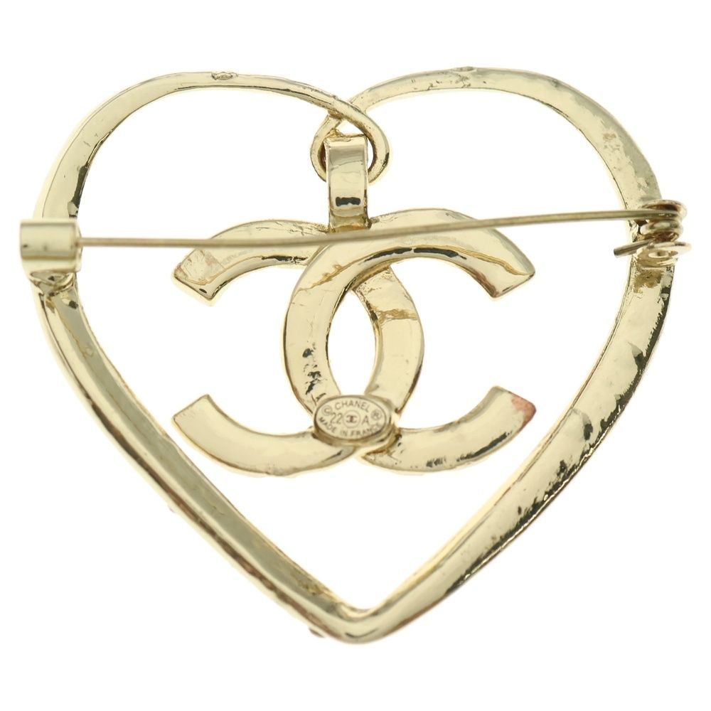 CHANEL シャネル ココマーク-ハート ゴールドメッキ ブローチ ラインストーン付き ゴールド