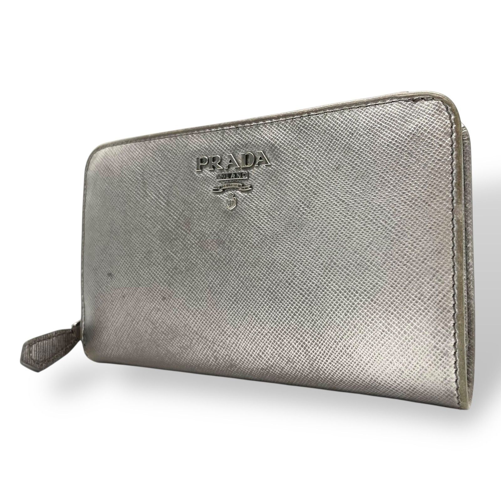 プラダ PRADA 三角ロゴ 三つ折り財布 サフィアーノレザー赤M170A 美品